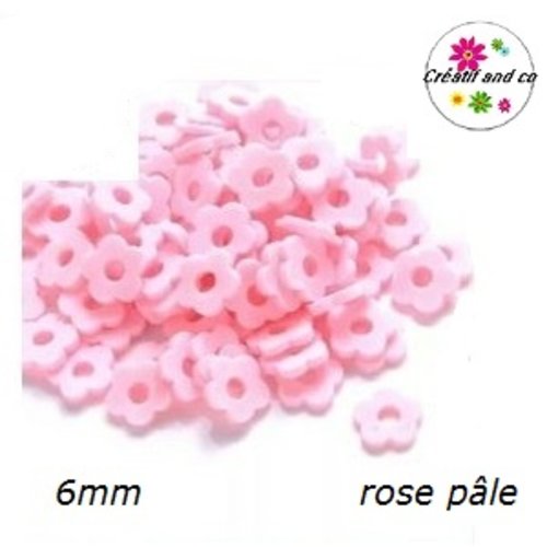 X30 perles forme fleur rose pâle argile polymère 6mm