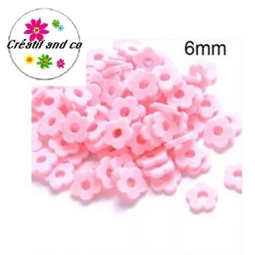 X30 perles forme fleur rose argile polymère 6mm