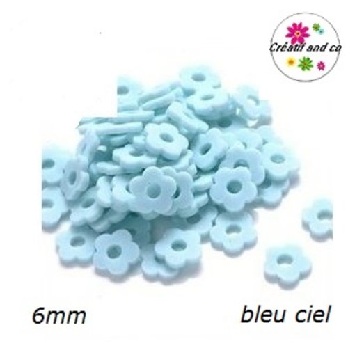 X30 perles forme fleur bleu ciel argile polymère 6mm