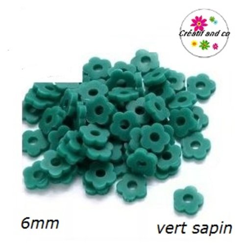 X30 perles forme fleur vert sapin argile polymère 6mm