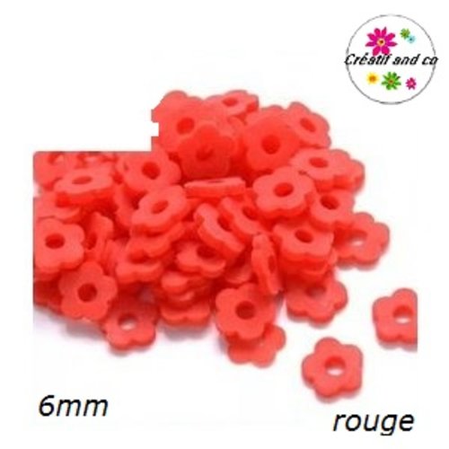X30 perles forme fleur rouge argile polymère  6mm