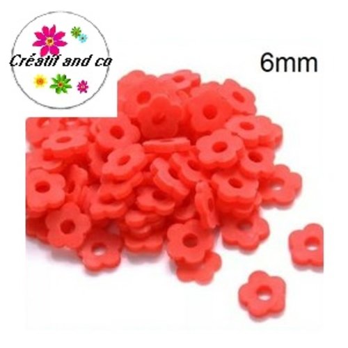 X30 perles forme fleur rouge argile polymère  6mm
