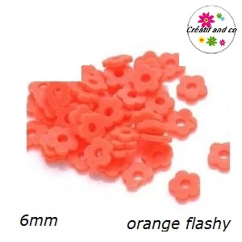 X30 perles forme fleur orange flashy argile polymère 6mm