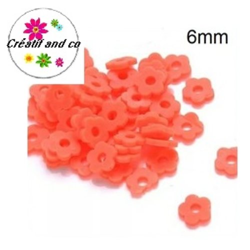 X30 perles forme fleur orange flashy argile polymère 6mm