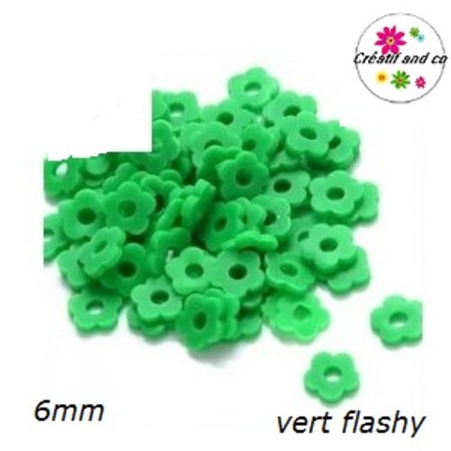 X30 perles forme fleur vert flashy argile polymère 6mm