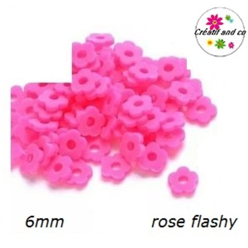 X30 perles forme fleur rose flashy argile polymère 6mm