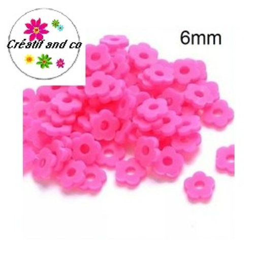 X30 perles forme fleur rose flashy argile polymère 6mm