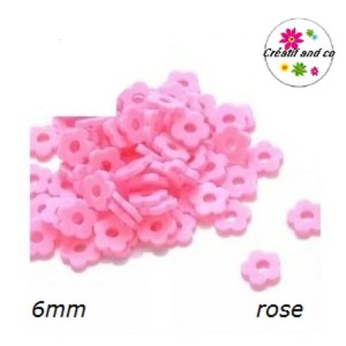 X30 perles forme fleur rose argile polymère 6mm