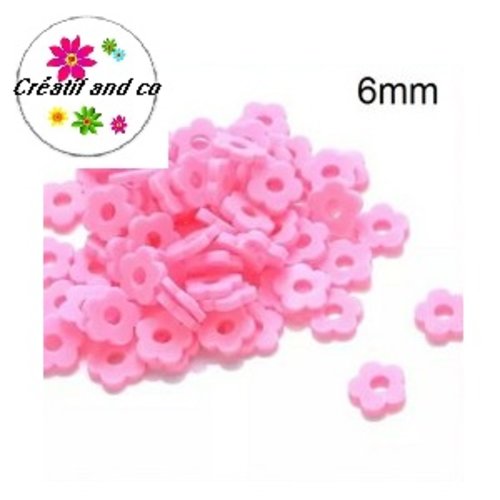 X30 perles forme fleur rose argile polymère 6mm
