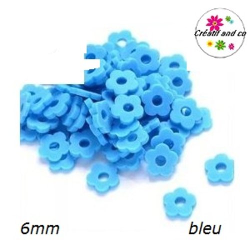 X30 perles forme fleur bleu argile polymère 6mm