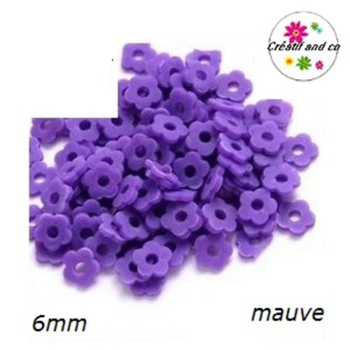 X30 perles forme fleur mauve argile polymère 6mm