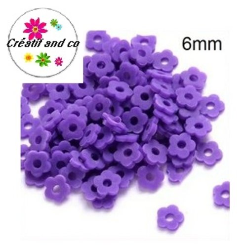 X30 perles forme fleur mauve argile polymère 6mm
