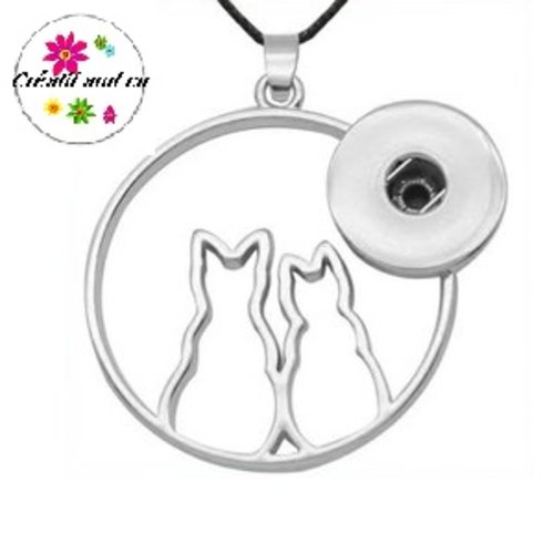 Collier pendentif duo de chat pour bouton pression