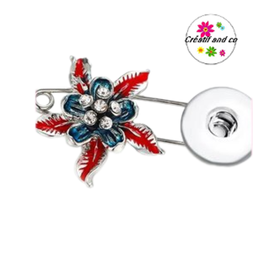 Broche épingle fleur émail pour bouton pression