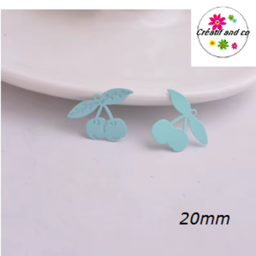 Breloque estampe cerise bleue claire 20mm
