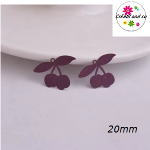 Breloque estampe cerise bordeaux  20mm