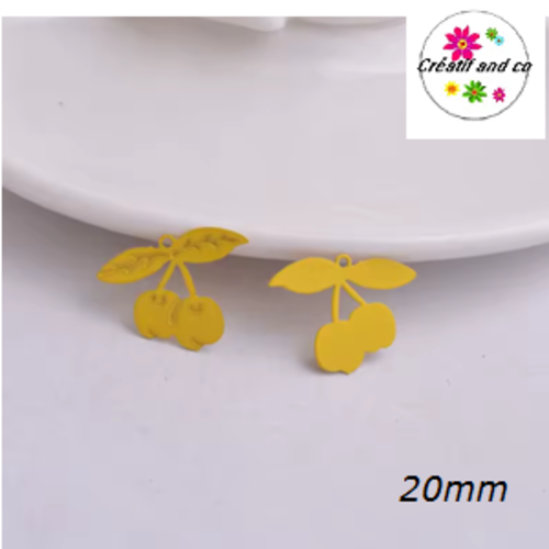 Breloque estampe cerise jaune  20mm