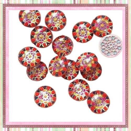 X2 cabochons motif fleur multicouleur résine 12mm