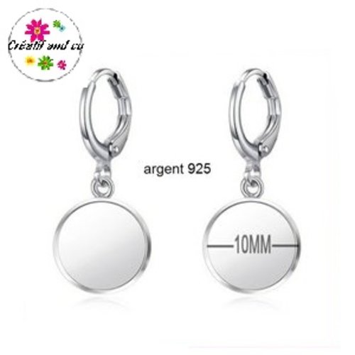 Boucle d'oreille argent 925 pour cabochon 10mm