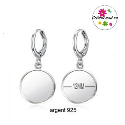 Boucle d'oreille argent 925 pour cabochon 12mm