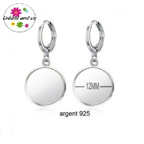 Boucle d'oreille argent 925 pour cabochon 12mm