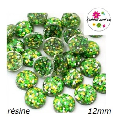 X2 cabochons dôme paillette résine 12mm