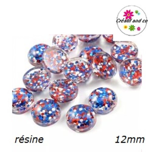 X2 cabochons dôme paillette résine 12mm