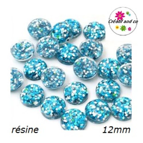 X2 cabochons dôme paillette résine 12mm