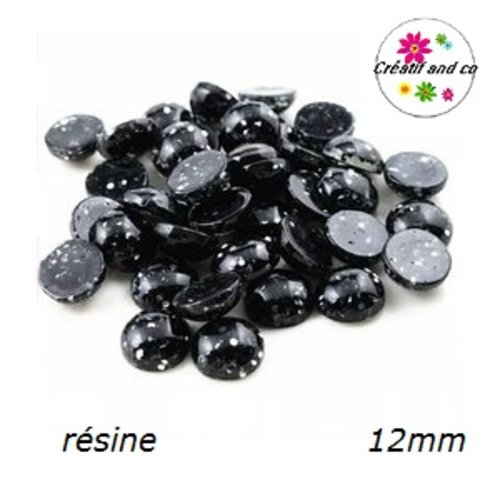 X2 cabochons dôme paillette résine 12mm