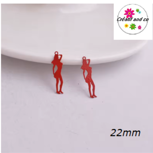 Breloque estampe femme rouge 22mm