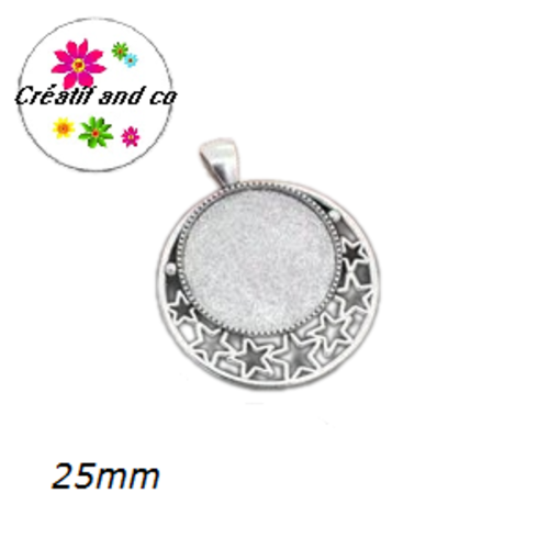 Pendentif argent tibétain pour cabochon 25mm