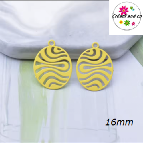 Breloque estampe ovale jaune 16mm