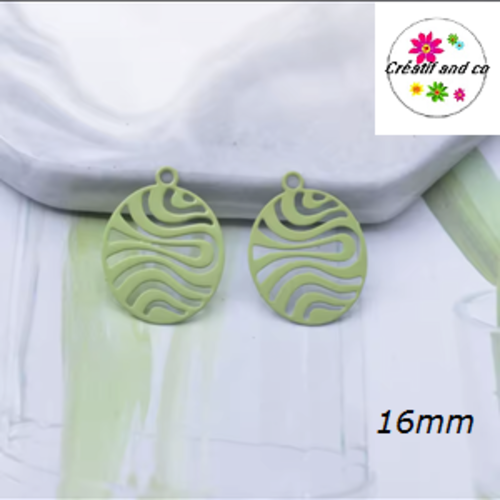 Breloque estampe ovale verte 16mm