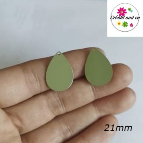 Breloque estampe goutte d'eau kaki  21mm