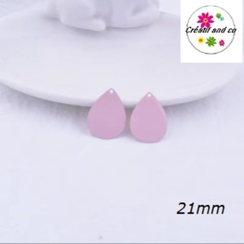 Breloque estampe goutte d'eau rose 21mm