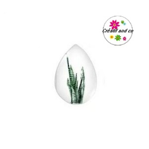 Cabochon goutte feuille verte 18x25mm