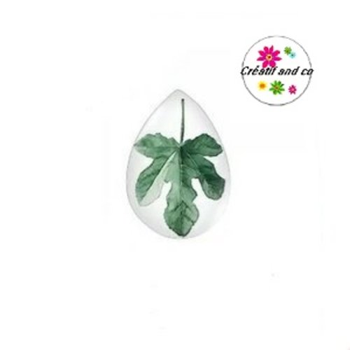Cabochon goutte feuille verte 18x25mm
