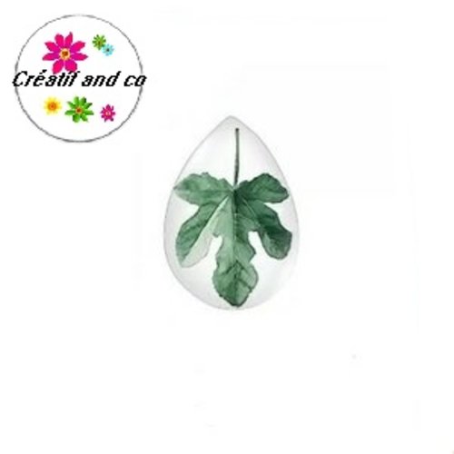 Cabochon goutte feuille verte 18x25mm