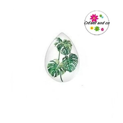 Cabochon goutte feuille verte 18x25mm