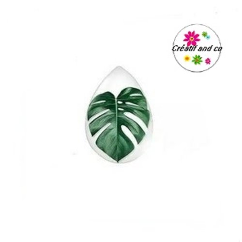 Cabochon goutte feuille verte 18x25mm