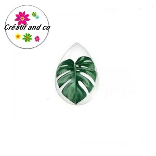 Cabochon goutte feuille verte 18x25mm