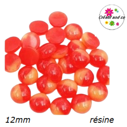 X2 cabochons rouge/jaune 12mm