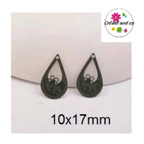Breloque estampe goutte d'eau kaki avec motif fleur 17mm