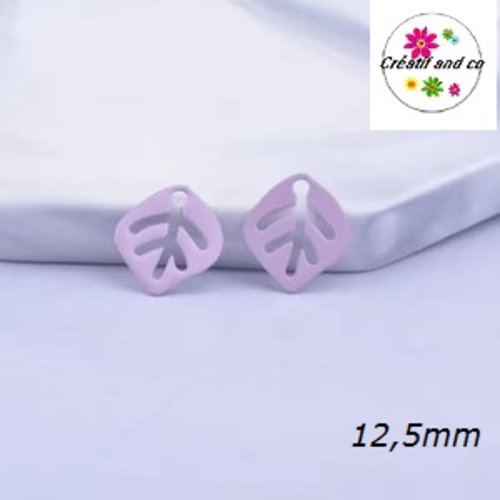 Breloque estampe feuille rose 12,5mm