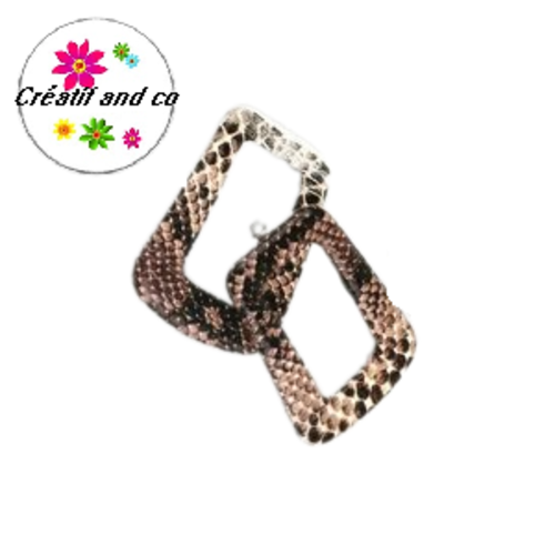 Pendentif rectangle simili cuir marron  42mm