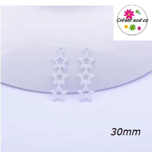 Breloque estampe trio d'étoile blanche 30mm