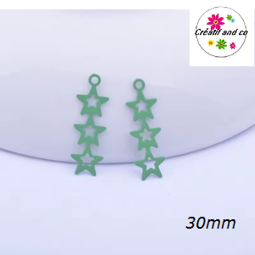 Breloque estampe trio d'étoile verte 30mm