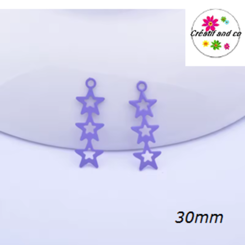 Breloque estampe trio d'étoile mauve 30mm