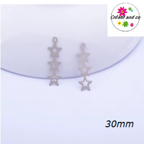 Breloque estampe trio d'étoile marron clair 30mm