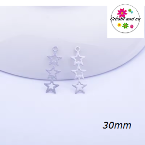 Breloque estampe trio d'étoile argent 30mm